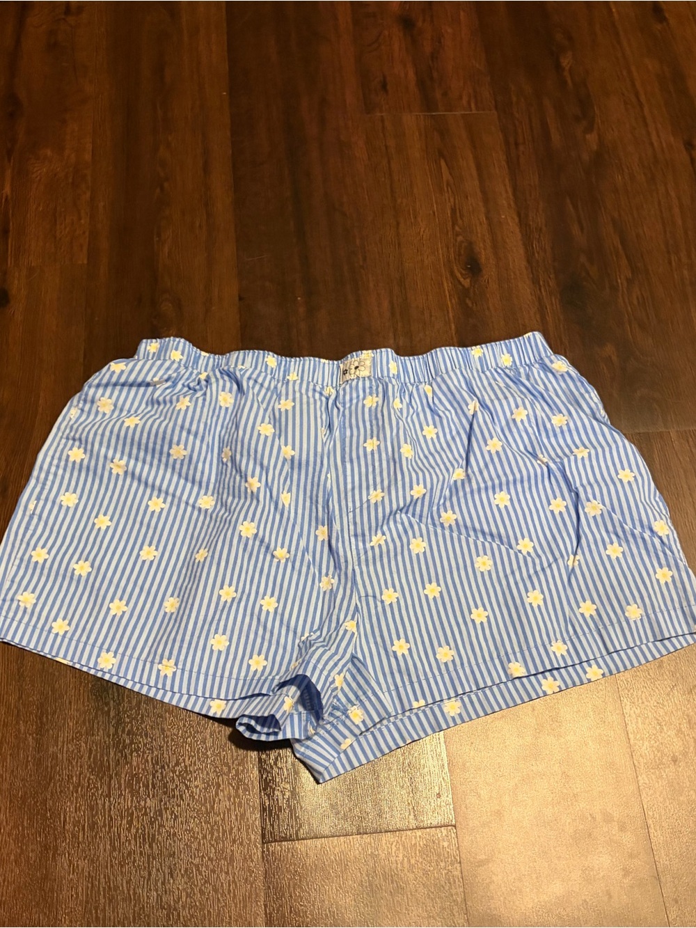 Bobbie Brooks Blue and White Striped Daisy Print Athletic Shorts